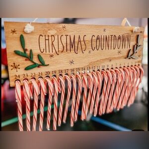 Wooden Christmas Countdown Calendar with Candy Canes